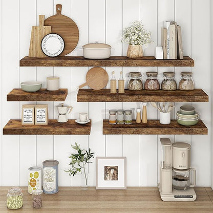 Fun Memories 36Inch Floating Shelves, 9.3Inch Deep Rustic Wall Shelves - Extra Deeper & Thicker Wall Mounted Storage Shelf for Kitchen, Farmhouse - Set of 2 - Rustic Brown