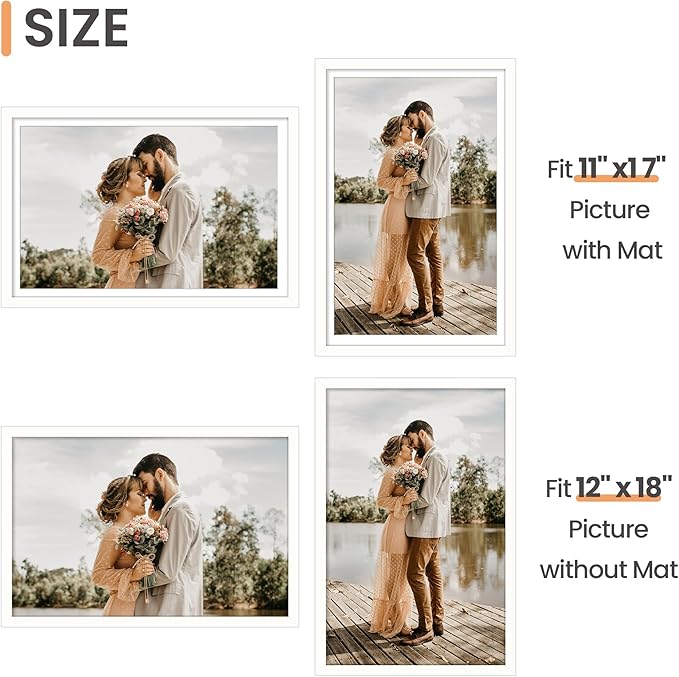 upsimples 12x18 Picture Frame Set of 5, Display Pictures 11x17 with Mat or 12 x 18 Without, Wall Gallery Poster Frames, White