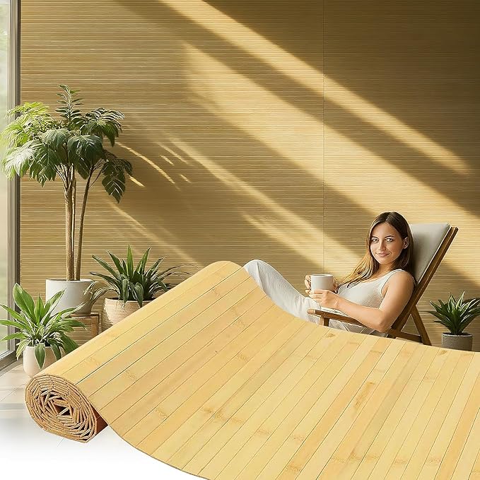 Bamboo Wall Panels for Interior Wall Decor: Natural Flexible Pole Wrap Decorative Wall Panel, Wainscoting Wall Cladding Paneling for Living Room,Bedroom,Office,Ceiling,Kitchen 1ft X 8ft