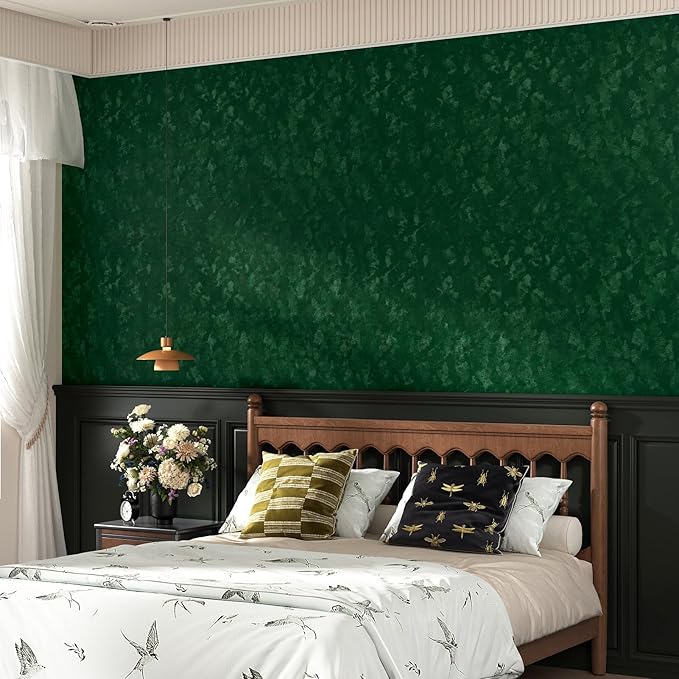 Wallercity Emerald Green Velvet Peel and Stick Wallpaper 15.8''x78.7'' Soft Flocking Fabric Contact Paper for Jewelry Box Dresser Top Self Adhesive Felt Wallpapers for DIY Crafts Cabinets Shelf Liner
