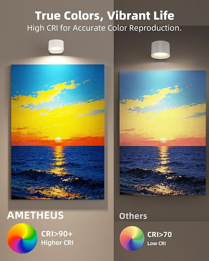 Picture Lights for Wall, 2000mAh Rechargeable Magnetic Art Lights with 3 Color Temps & RGB, Remote Dimmable Battery Operated Wall Light for Bedroom, Living Room, Gallery (White, 3 Pack)