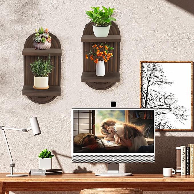 2 Pcs Modern Boho Wooden Rainbow Wall Shelves Shelf Decor, Wood Wall Mount Book Shelf, Floating Shelves for Living Rooms Bathroom Wall Decor Display (04)