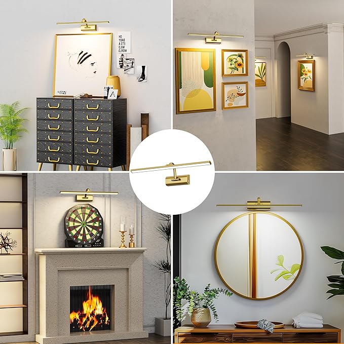 Picture Lights for Wall, 8000mAh Rechargeable Battery Operated Picture Light with Remote, 23.6" Dimmable 3 Colors Wireless Art Lighting for Paintings Picture Frame Gallery Dartboard, Brass