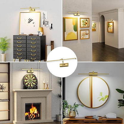 Picture Lights for Wall, 8000mAh Rechargeable Battery Operated Picture Light with Remote, 23.6" Dimmable 3 Colors Wireless Art Lighting for Paintings Picture Frame Gallery Dartboard, Brass