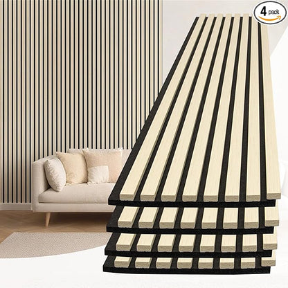 Art3d 4-Piece 94 x 12.6 Inch Acoustic Lightweight Slat Wall Panel - Waterproof Wood Textured Wainscoting Panel of 33 Sq.Ft for Bedroom, Home Theater Office Accent Wall, White Elm