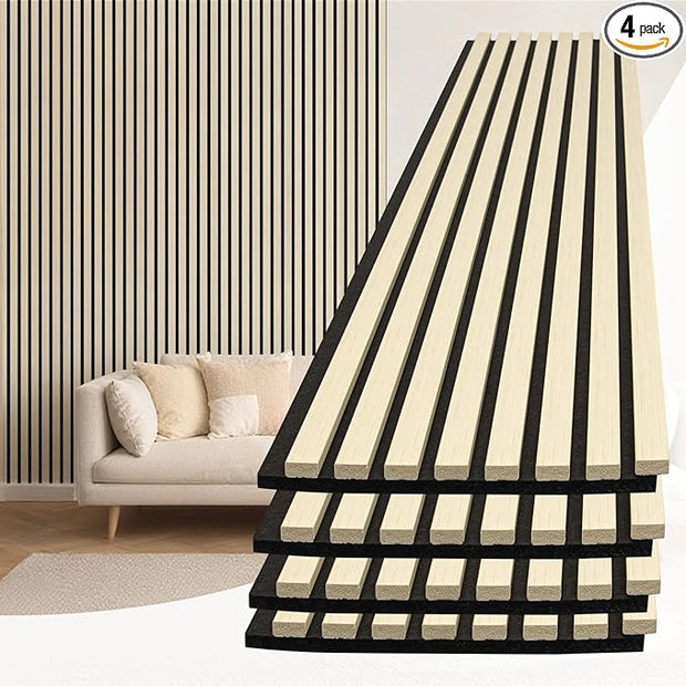 Art3d 4-Piece 94 x 12.6 Inch Acoustic Lightweight Slat Wall Panel - Waterproof Wood Textured Wainscoting Panel of 33 Sq.Ft for Bedroom, Home Theater Office Accent Wall, White Elm