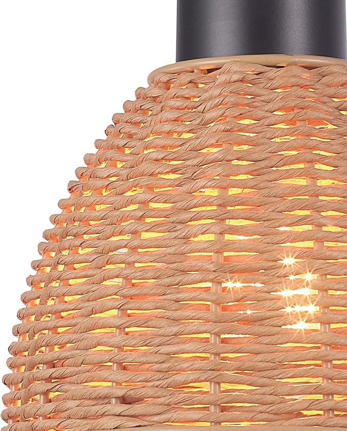 Globe Electric 65933 1-Light Plug-in or Hardwire Wall Sconce, Matte Black, Rattan Shade, 6ft Black Braided Fabric Designer Cord, in-Line On/Off Rocker Switch