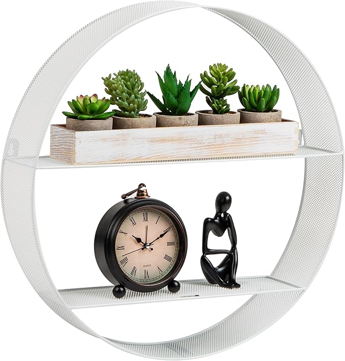 Mind Reader Circular Floating Shelves, Wall Decor, Accent Shelf, Office, Bathroom, Metal Mesh, 18