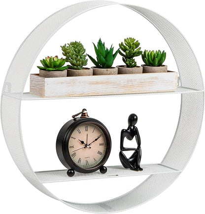 Mind Reader Circular Floating Shelves, Wall Decor, Accent Shelf, Office, Bathroom, Metal Mesh, 18" L x 4" W x 18" H, White