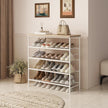 SUOERNUO Shoe Rack Organizer 5 Tier for Closet Entryway Free Standing Metal Storage Shoe Shelf with MDF Top Board，White+Oak