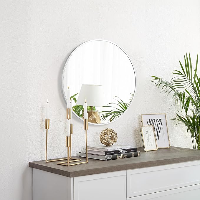 Fabuday Silver Circle Mirror for Wall 22 inch - Round Mirror for Bathroom, Entryway, Living Room, Hallway, Bedroom Decor, Small Chrome Frame Mirrors