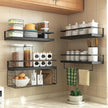 Black Wood Floating Shelves Wall Mounted - 3+1 Tier Rustic Bathroom Wall Shelves Over Toilet with Wire Storage Basket and Towel Bar, set of 4 Farmhouse Floating Shelf for Bathroom, Kitchen, Bedroom.