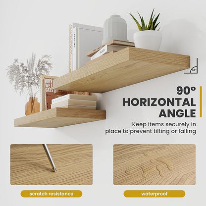 24 Inch Floating Shelves, 9.3" Deep Floating Shelf Wall Mounted, 24" Wall Shelves, Rustic Deep Bookshelf, Large Display Shelves & Storage Shelves for Bedroom, Living Room, Oak, Set of 2