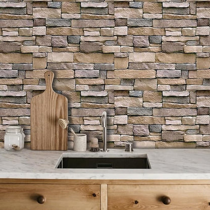 Abyssaly Stone Wallpaper Brick Wallpaper Peel and Stick Stone Backsplash Self-Adhesive Removable Vinyl Wall Paper Grey Faux Brick Shelf Liner 17.71" X 590" Home Decorations Contact Paper