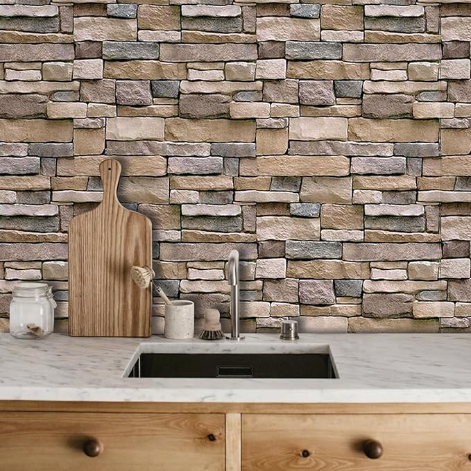 Abyssaly Stone Wallpaper Brick Wallpaper Peel and Stick Stone Backsplash Self-Adhesive Removable Vinyl Wraps Grey Faux Brick Shelf Paper 17.71" X 236" Home Decorations Contact Paper