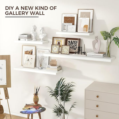 Floating Shelves for Wall 36"W x 7.8"D x 1.5"H, Engineered Wood Wall Shelves with Invisible Brackets for Living Room Bedroom Bathroom Office Kitchen Decor and Storage, White Finish, Set of 2