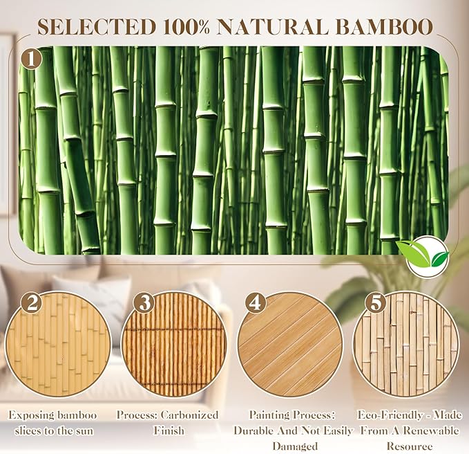 Juexica 4 Pcs Natural Bamboo Wall Panel for Interior Wall 48''x96'' Bamboo Covering Renewable Pole Wainscoting Room Divider Wrap Decor for Bedroom Living Room Kitchen Island Office (Carbonized)