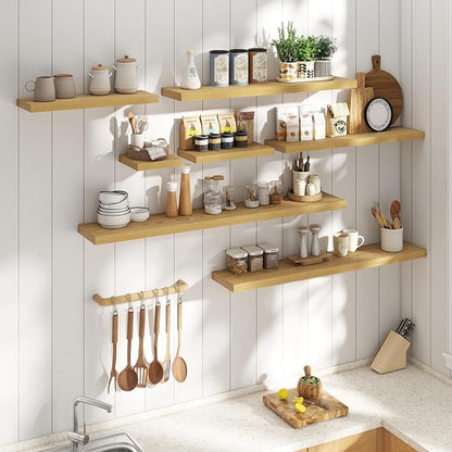 30 Inch Floating Shelves for Wall Set of 2, 8"D Wood Grain Bathroom Shelves with Invisible Brackets, Easy Install Engineered Wood Storage Shelves for Kitchen, Living Room, Bedroom, Oak Finish