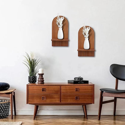 2 Pieces Boho Wall Shelf, Mid Century Shelves, Decorative Storage Unit, Decorative Bohemian Rainbow Hanging Shelves for Bathroom, Bedroom, Kitchen, Living Room, Laundry Room (Brown)