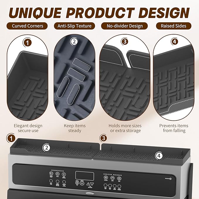 Stove Top Shelf 30 Inch, Magnetic Over the Stove Top Shelf, Silicone Oven Spice Rack Organizer Storage Organization for Kitchen, Black