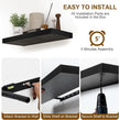 Fun Memories Rustic Black Floating Shelves 24 Inch Long, 8 Inch Deep Floating Shelf, 24 x 8 Wall Shelves Set of 2, Deep Black Bathroom Shelves, 24 Long Floating Bookshelf Wall Mounted