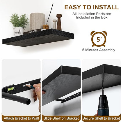 Fun Memories Black Floating Shelves 8 Inch Long, 8" Deep Wall Shelves, Small Deep Floating Shelf Square Wall Shelf, Rustic Display Shelves for Living Room, Bathroom, Kitchen, Set of 2