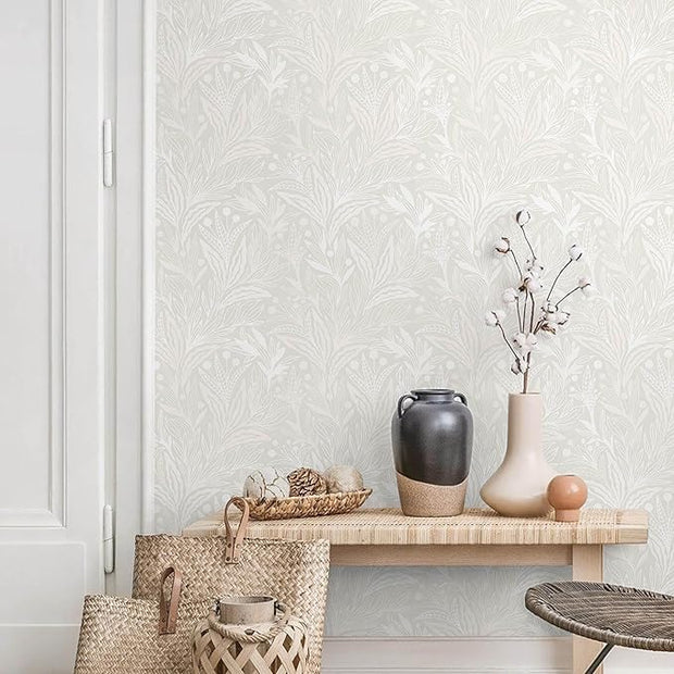 Peel and Stick Wallpaper Boho Contact Paper Beige Neutral Leaf Wall Paper Modern Self Adhesive Removable Wallpaper for Bedroom Living Room Waterproof Vinyl Roll 17.3"x393"