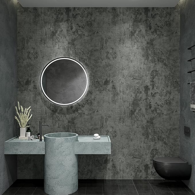 VaryPaper 24"x473" Large Industrial Cracked Concrete Peel and Stick Wallpaper Grey Limewash Wallpaper Cement Contact Paper for Countertops Waterproof Self Adhesive Concrete Wall Paper for Bedroom