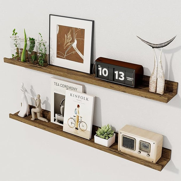 Axeman 30 Inch Floating Shelves | Picture Ledge Shelf Set of 2 | Rustic Brown Wall Shelves with Lip | Brown Picture Shelf for Wall with Ledge | Photo Ledges 30 Inch