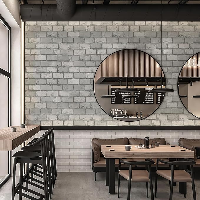 JiffDiff Brick Wallpaper Peel and Stick, Removable Vintage Self Adhesive Wallpaper Renter Friendly Textured Stick on Wallpaper Contact Paper （17.3