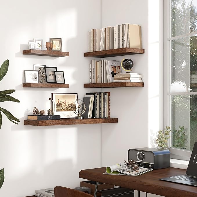 Heimlove 36 Inch Floating Shelves for Wall,10 Deep Brown Wood Shelves with Invisible Brackets,Wall Mounted Storage & Display Shelves for Bedroom,Living Room,Kitchen,Office