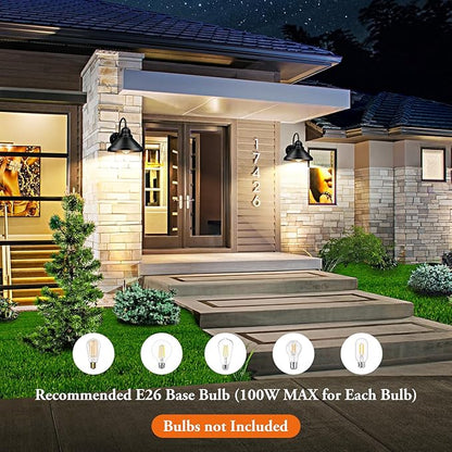 Brightever Gooseneck Outdoor Wall Sconces, 2-Pack Large 10.23IN Farmhouse Barn Lights for Porch, Industrial Black Exterior Wall Lights for Garage, Patio, E26 Base Anti-Rust, Bulb not Included