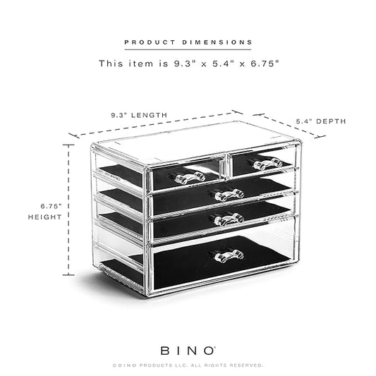 BINO THE MANHATTAN SERIES Acrylic Makeup Drawer Organizer-3 Large 2 Small Drawer | Clear Beauty Organizers and Storage| Cosmetic & Makeup Organizer | Home Organization| Jewelry & Vanity Accessories