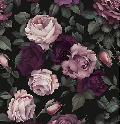 Purple Pink Rose Wallpaper Peel and Stick Vintage Floral Contact Paper 17.5in x393in Flowers Wall Paper Self Adhesive Waterproof Removable for Room Shelves Cabinet Drawer Table Decor Renter Friendly