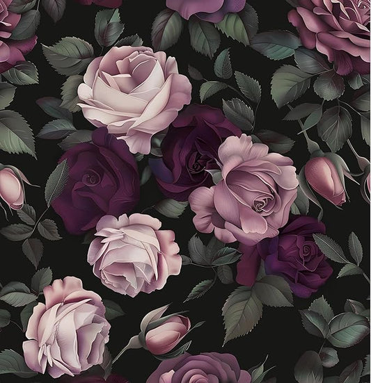 Purple Pink Rose Wallpaper Peel and Stick Vintage Floral Contact Paper 17.5in x393in Flowers Wall Paper Self Adhesive Waterproof Removable for Room Shelves Cabinet Drawer Table Decor Renter Friendly