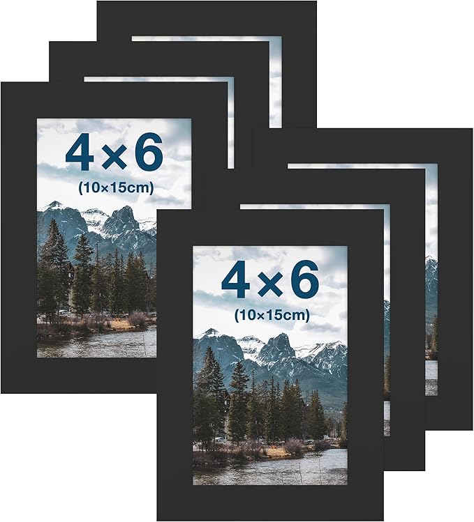 FrameWorks 4x6 Classic Wooden Picture Frames Tempered Glass/Black / 6-Pack