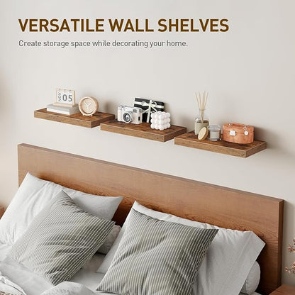 Floating Shelves for Wall, 1.5" Thick Wall Shelf Set of 3 with Invisible Brackets, 15.7L x 7.9W Hanging Shelves Farmhouse Home Decor for Bathroom, Living Room, Bedroom, Rustic Brown 4301BJP3BF