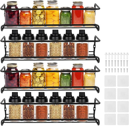 4 Pack Spice Rack Organiser Hanging Spice Shelves Carbon Steel Wall Mount Spice Rack Kitchen Storage Racks Storage Spices and Condiments Spice Jars for Kitchen Cabinet Cupboard Pantry Door