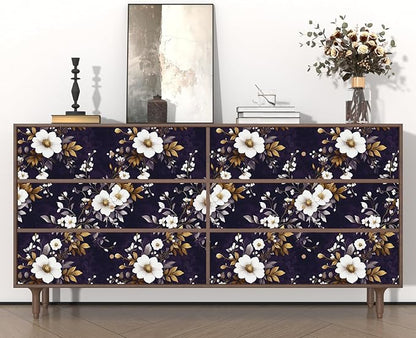 Vintage Floral Wallpaper Peel and Stick Purple White Flowers Contact Paper 17.5" x 118" Wall Paper Self Adhesive Vinyl Waterproof Removable for Kitchen Bathroom Shelves Cabinet Drawer Table Decor