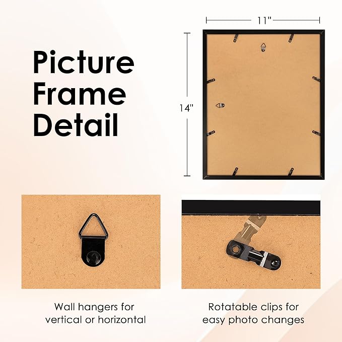 FIXSMITH 11x14 Picture Frame, Black Photo Frame with HD Plexiglass, Display Pictures 8x10 with Mat or 11x14 Without Mat, Picture Frames Collage for Wall Display, 2 Pack