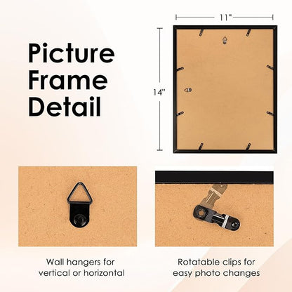 FIXSMITH 11x14 Picture Frame, Black Photo Frame with HD Plexiglass, Display Pictures 8x10 with Mat or 11x14 Without Mat, Picture Frames Collage for Wall Display, 2 Pack