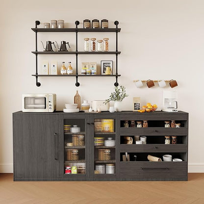 3-Tier Industrial Pipe Floating Shelf – Rustic 48 inch Wood Wall-Mounted Storage Shelf for Kitchen Office,Bathroom & Home Decor -Black