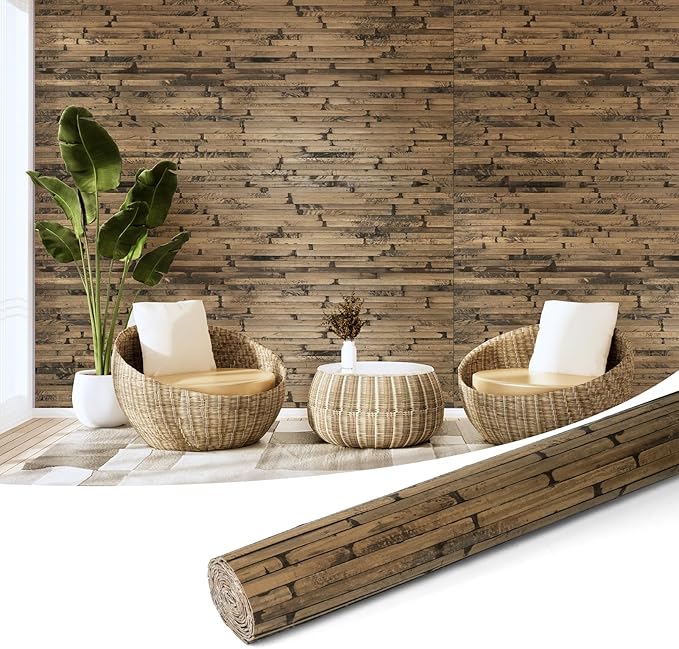 Art3d Natural Bamboo Wall Panel for Interior Wall Decor, Renewable Pole Wrap Wainscoting Paneling for Wall Ceiling Furniture Cabinet Office, 48 x 96 Inch - Dark Burned
