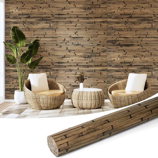 Art3d Natural Bamboo Wall Panel for Interior Wall Decor, Renewable Pole Wrap Wainscoting Paneling for Wall Ceiling Furniture Cabinet Office, 48 x 96 Inch - Dark Burned