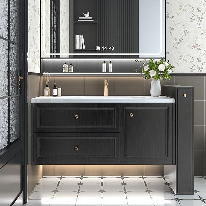 Abyssaly Black Wood Wallpaper 15.7 Inch X 118 Inch Peel and Stick Paper for Countertops, Authentic Wood Look, Durable, Thickening Home Office Decoration