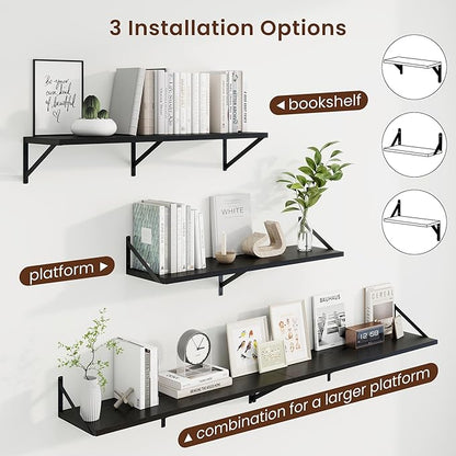 Axeman Deep Floating Shelves | 36 Inch Black Wall Shelves Set of 2 | 10 Inch Deep Wood Floating Shelves for Wall | 36" W x 10" D Black Shelves for Living Room Bathroom Kitchen