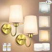 Battery Operated Wall Sconce Set of 2, Rechargeable Wall Sconces with 10000mAh Dimming Magnetic Bulb, Wireless Battery Powered Wall Lights with Pleated for Bedroom Living Room Gallery Hallway,Gold