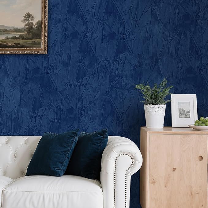 30" x 160" Large Self Adhesive Velvet Wallpaper Blue Flocking Liner Blue Felt Fabric Wallpaper Peel and Stick for Bedroom Walls Soft Velvet Paper Drawer Flock Felt Contact Paper for Jewelry
