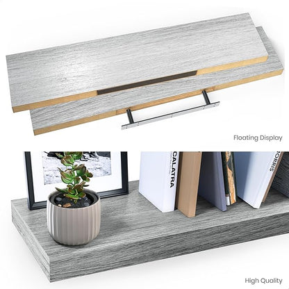 Ballucci Floating Shelves for Wall, 36" Wood Wall Shelf Set of 2, with Invisible Brackets for Bathroom, Living Room, Bedroom, Kitchen, Nursery, 8" Deep, Rustic Gray