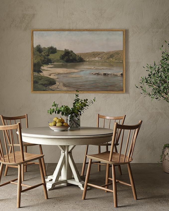 SHENIFY 24x36in Large Vintage Landscape Framed Canvas Wall Art Grassland Classic Paintings Farmhouse Bathroom Office Decor - Natural Framed